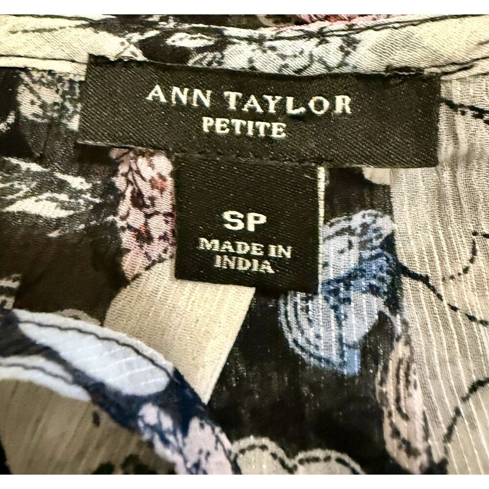Ann Taylor Black Floral Halter Top With White Flowers Size PS Tunic Flowy Blouse - Picture 5 of 7